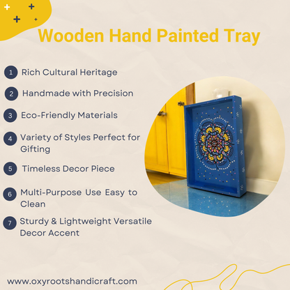 Wooden Hand Painted Serving Tray Mandala Desing