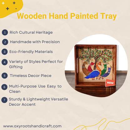 Wooden Hand Painted Serving Tray Peacock Desing