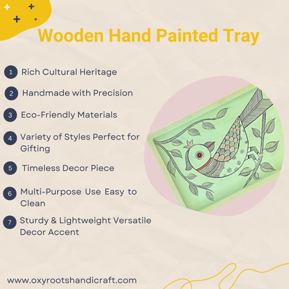 Wooden Hand Painted Serving Tray Bird Design