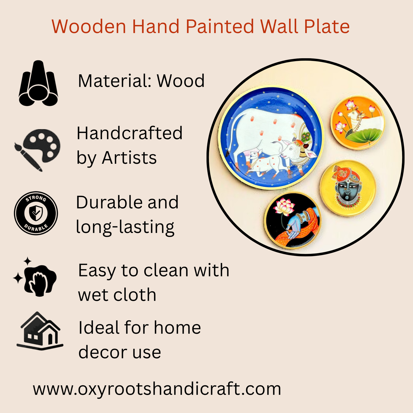 Wooden Hand Painted Wall Plates Home Décor
