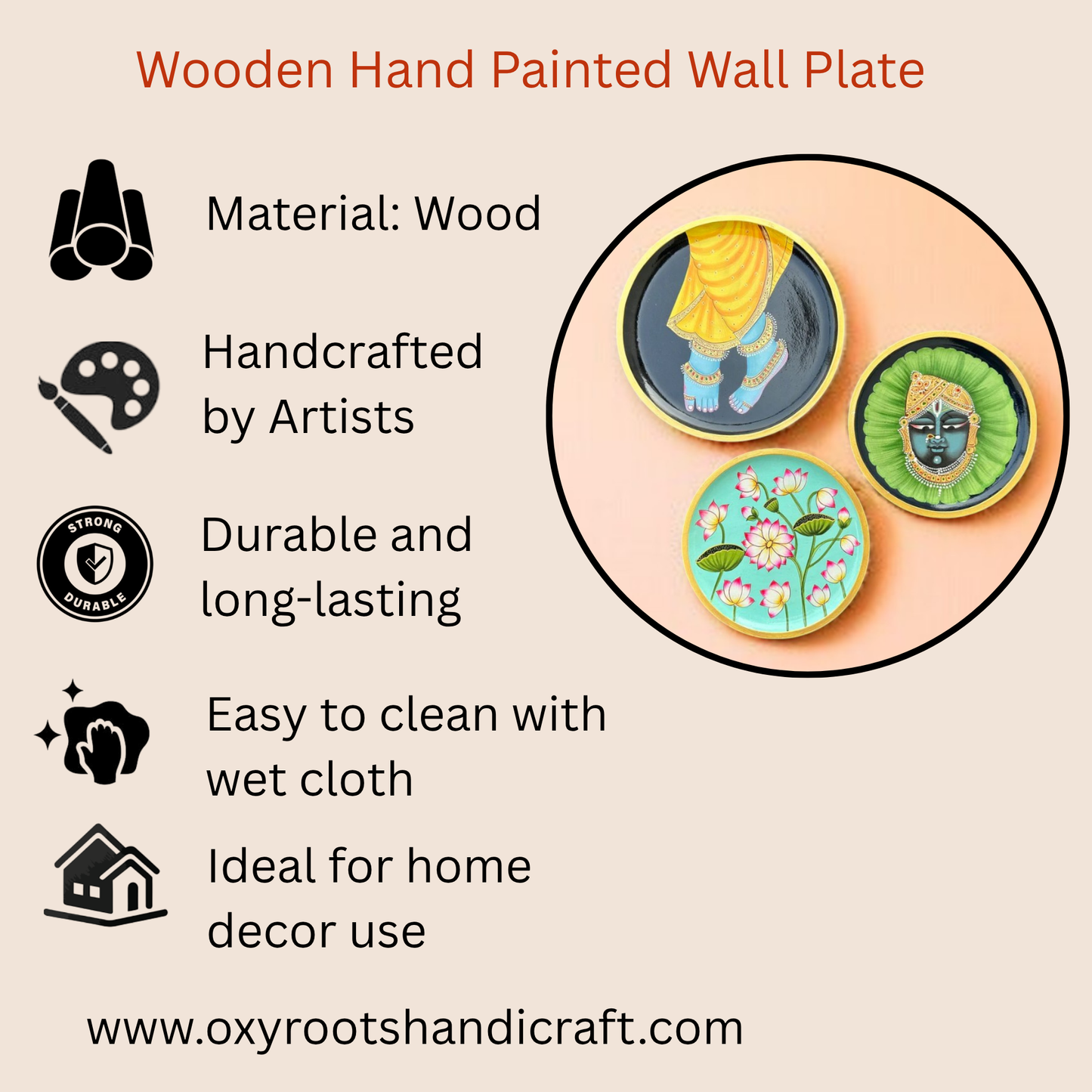 Wooden Hand Painted Wall Plates Set