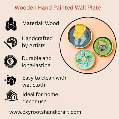 Wooden Hand Painted Wall Plates Set