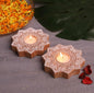 Wooden Hand block Star Shape Diya pair