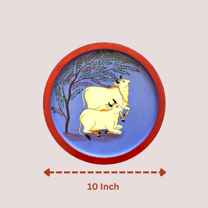 Wooden Round Plate Cows Resting Under Tree