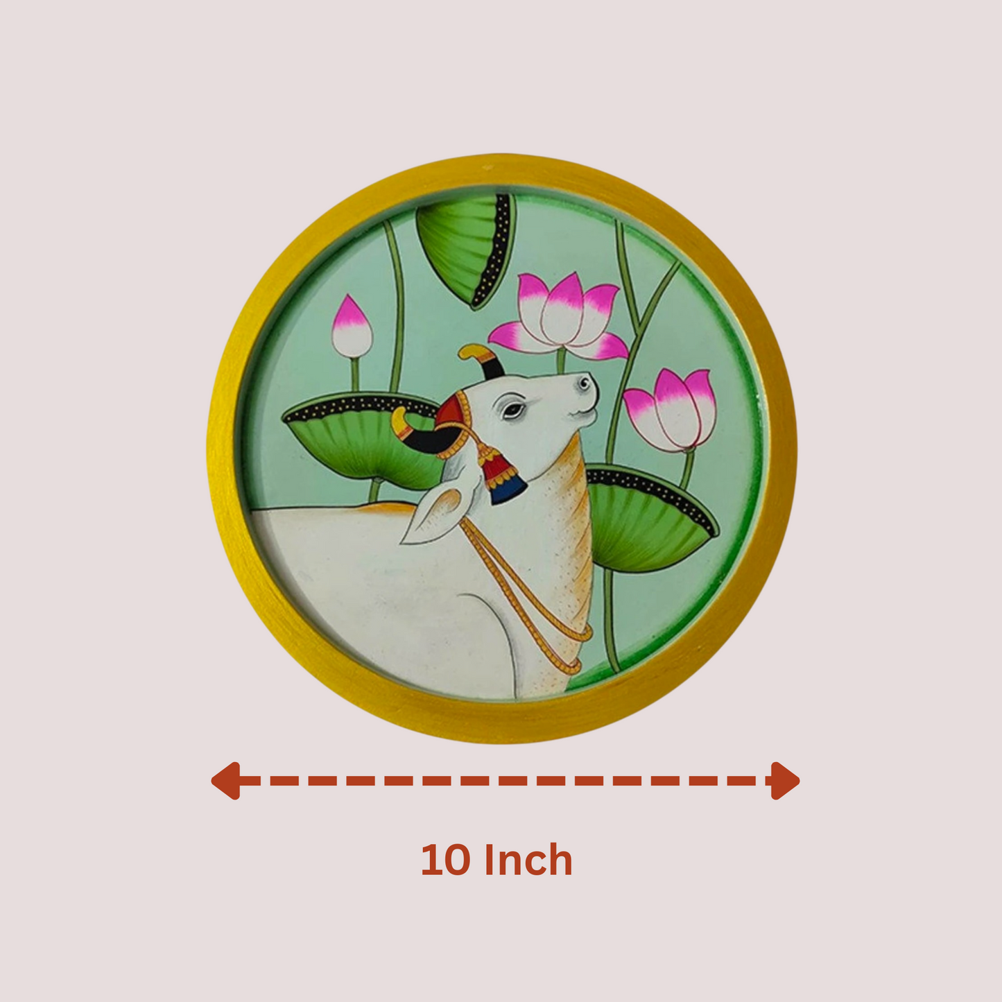 Wooden Round Plate With Divine Cow Artwork