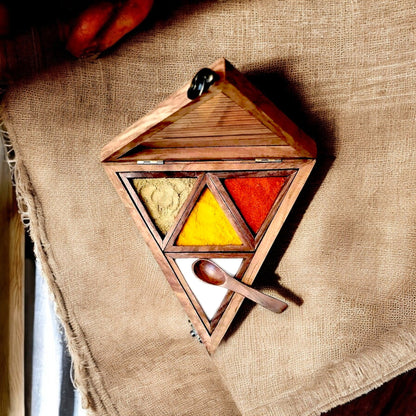 Wooden Container Spice 4 Box With Spoon