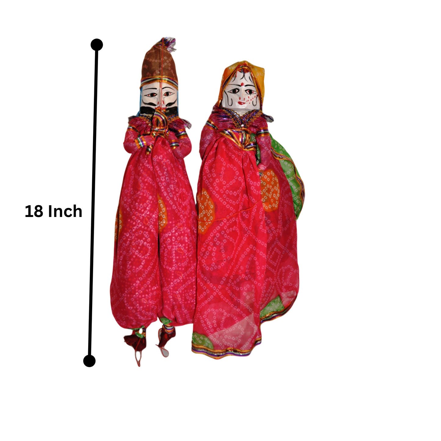 Wooden Colorful Face String Puppet Kathputli In Pair 18 inch