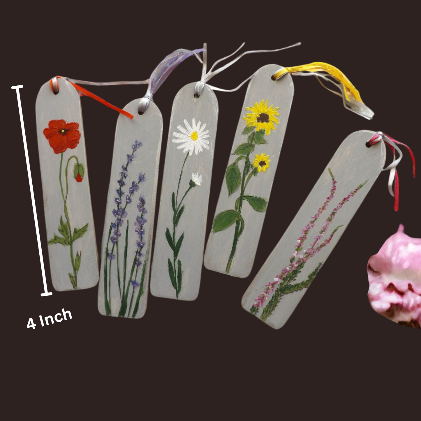 Wooden Custom Bookmark With Flowers