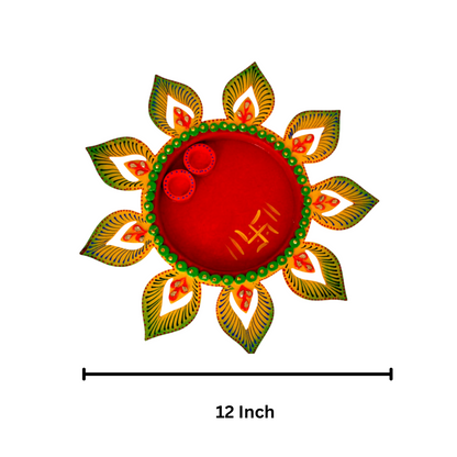 Wooden Decorative Pooja Thali Flower Shape