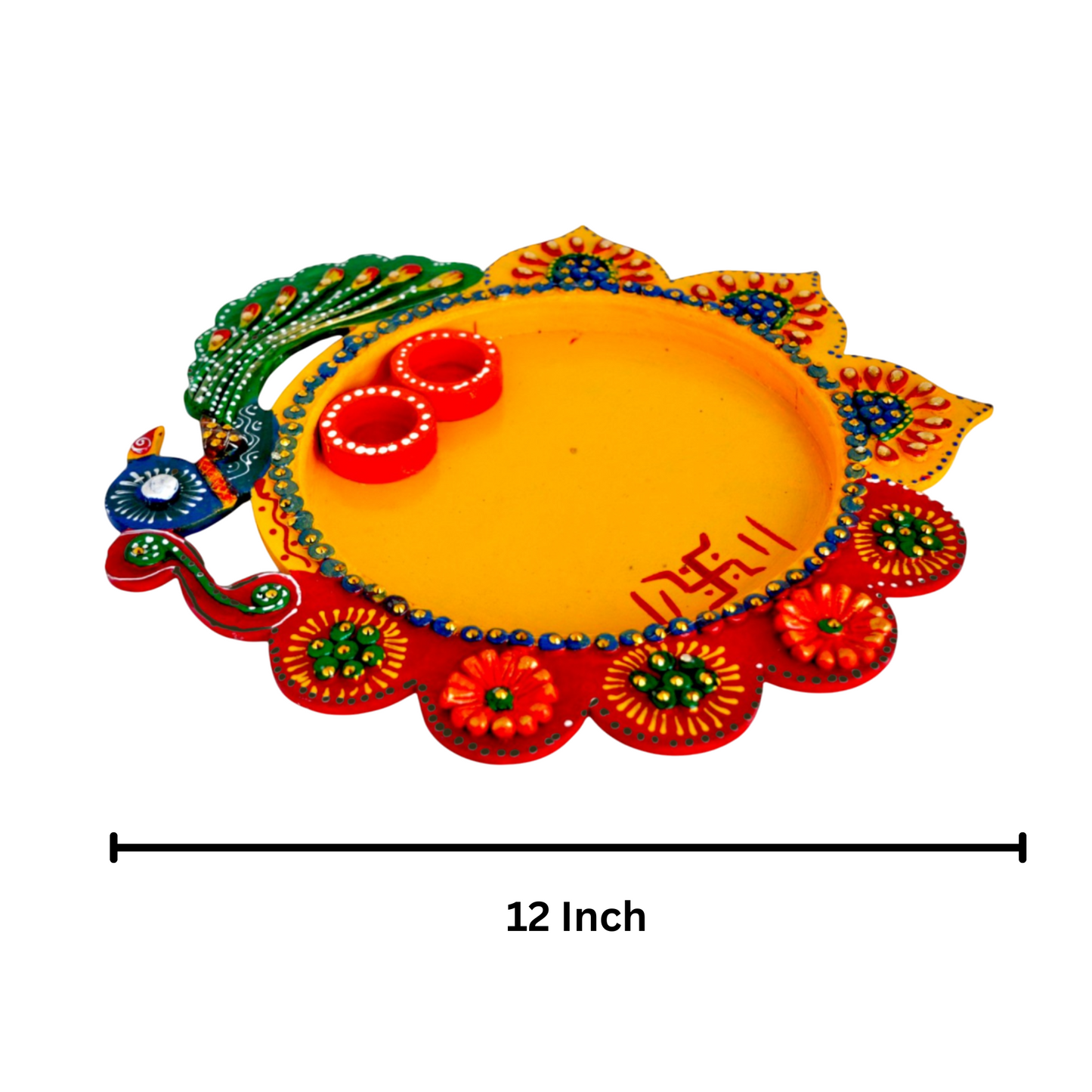 Wooden Decorative Pooja Thali Peacock Design