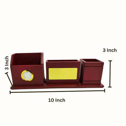 Wooden Desk Pen Holder With Clock Set of 30