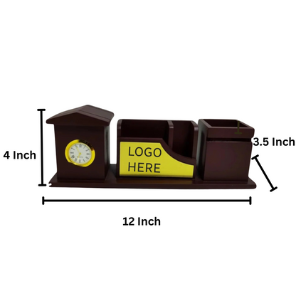 Wooden Desk Pen Holder With Clock Set of 30