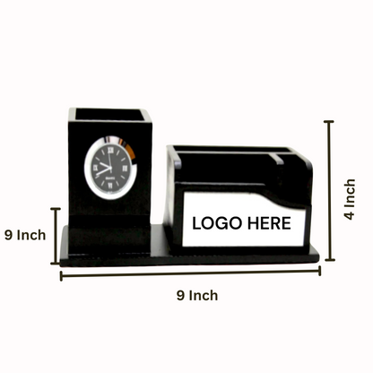 Wooden Desk Pen Holder With Clock Set of 50