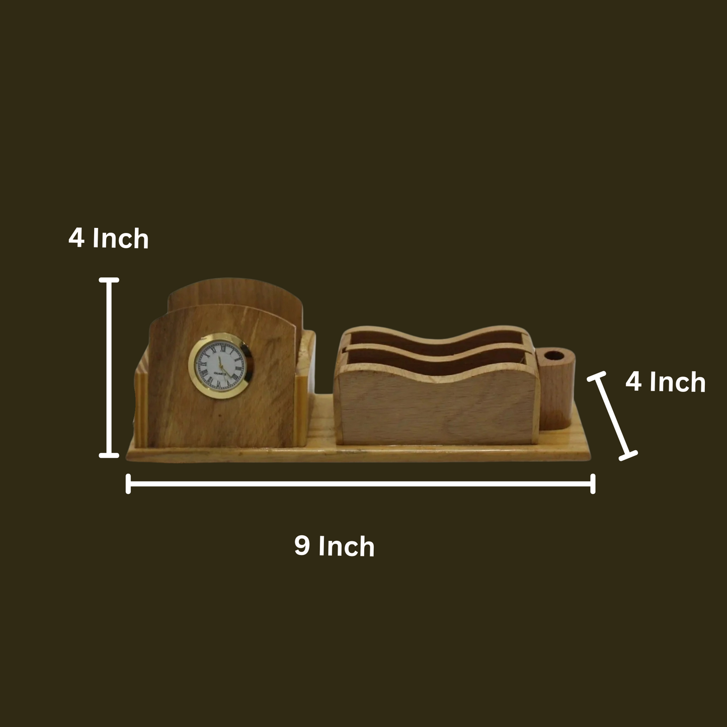 Wooden Desk Pen Holder With Clock Set of 50