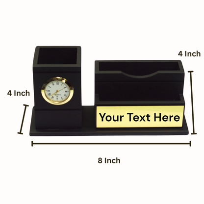 Wooden Desk Pen Holder With Clock Set of 50