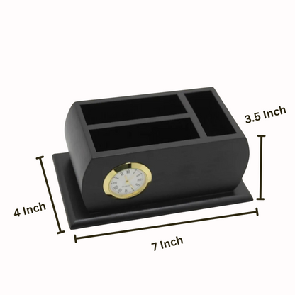 Wooden Desk Pen Holder With Clock Set of 50