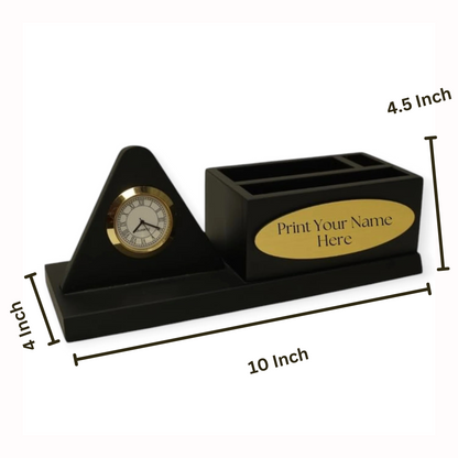 Wooden Desk Pen Holder With Clock Set of 50