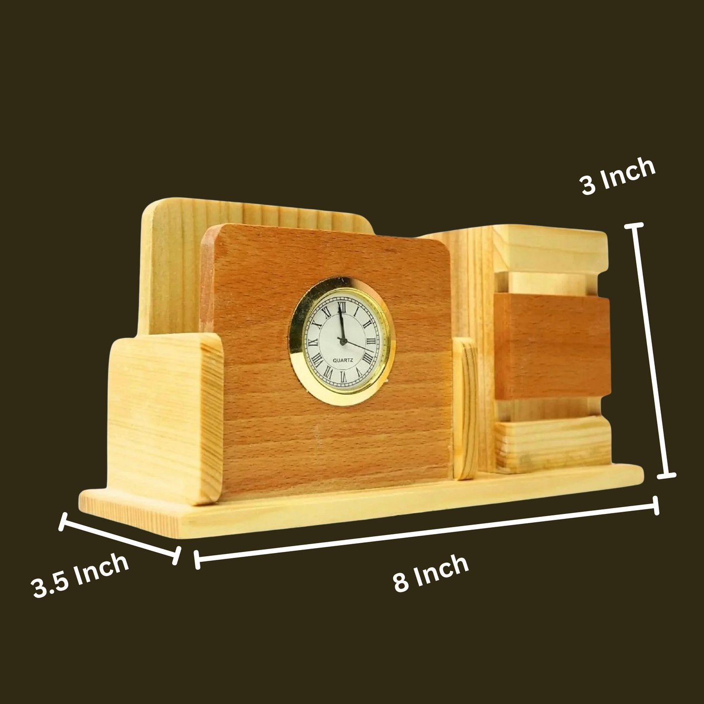 Wooden Desk Pen Holder With Clock Set of 50