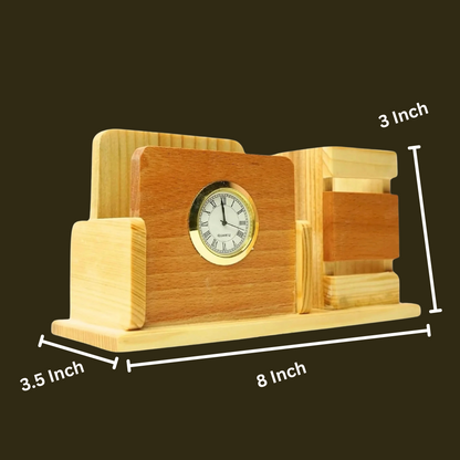 Wooden Desk Pen Holder With Clock Set of 50