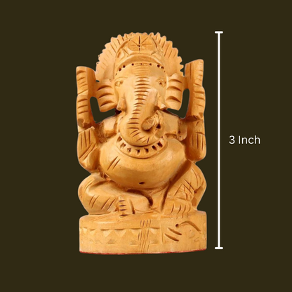 Wooden Ganesh Sitting Statue Home Decor