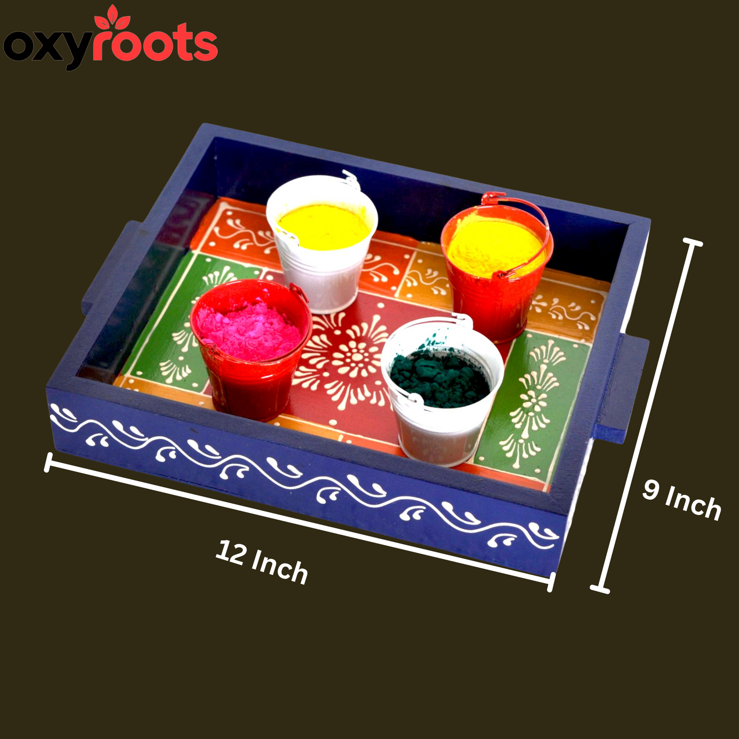 Wooden Hand Painted Holi Tray With Balty