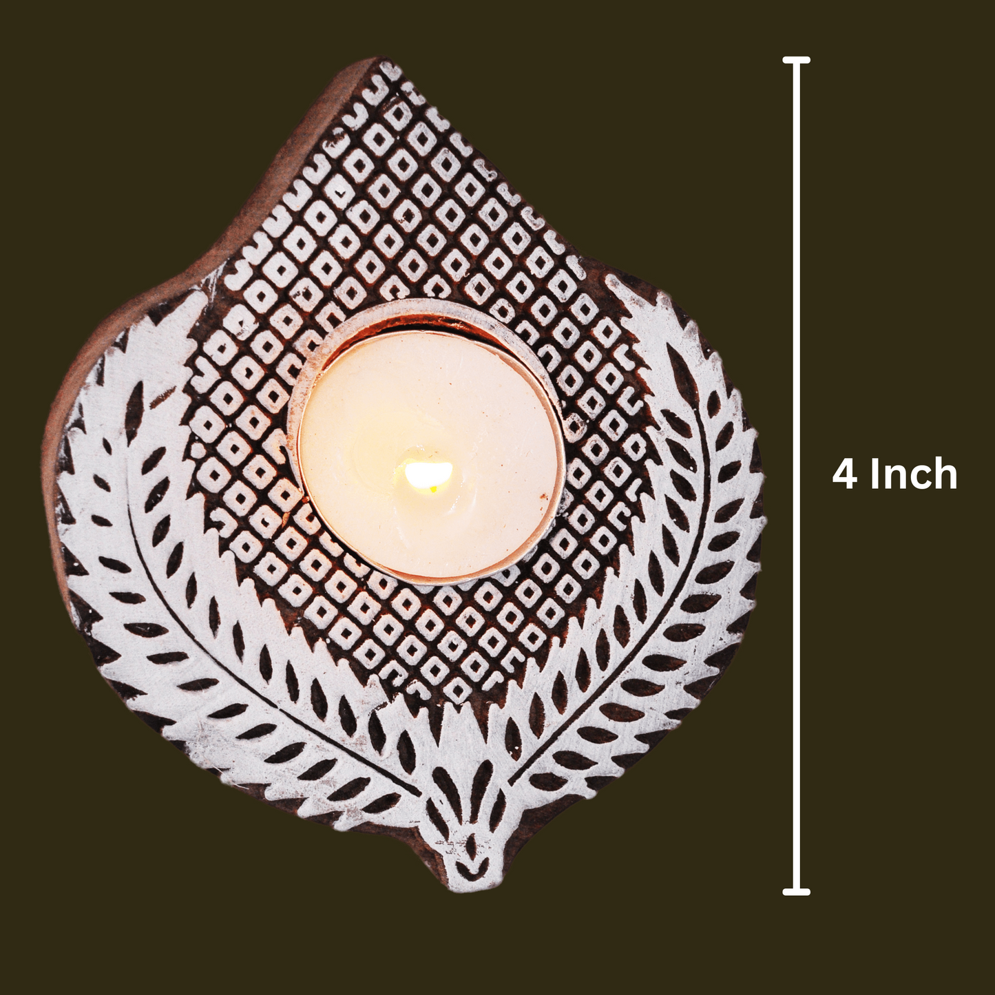 Wooden Hand block Leaf Shaped Diya pair