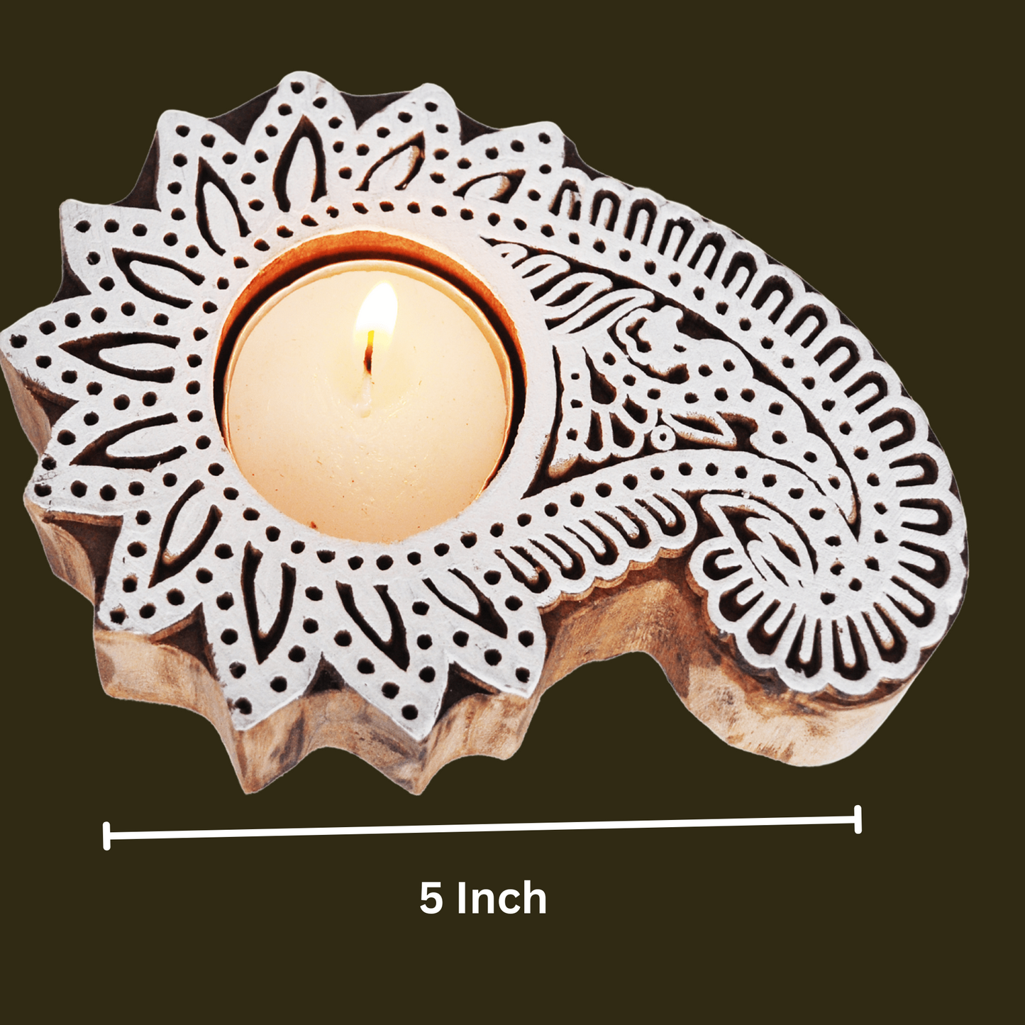 Wooden Hand block Shankh Shape Diya 2 pc