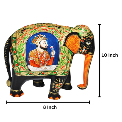 Wooden Mughal Art Elephant Home Decor Height 8 Inch Pair