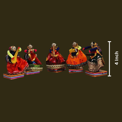 Wooden Musician Babla Painted Idol Showpiece Set of 5