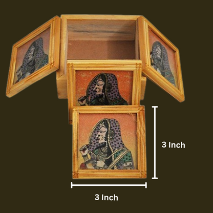 Wooden One Coaster For Tea Cups Coffee - 4 Plates