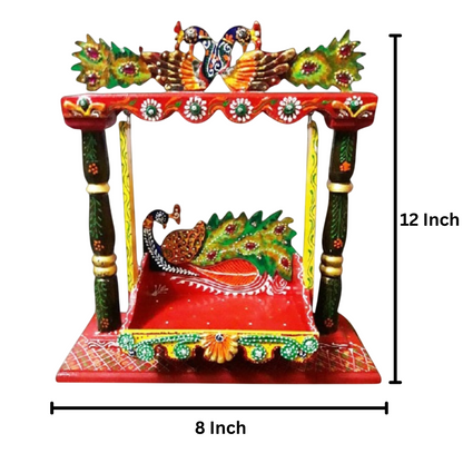 Wooden Peacock Swing Jhula for Laddu Gopal Krishna