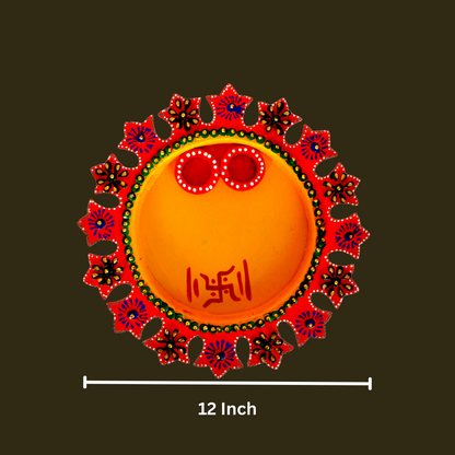 Wooden Pooja Thali With Decorative