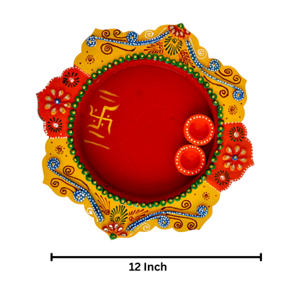 Wooden Pooja Thali With Decorative
