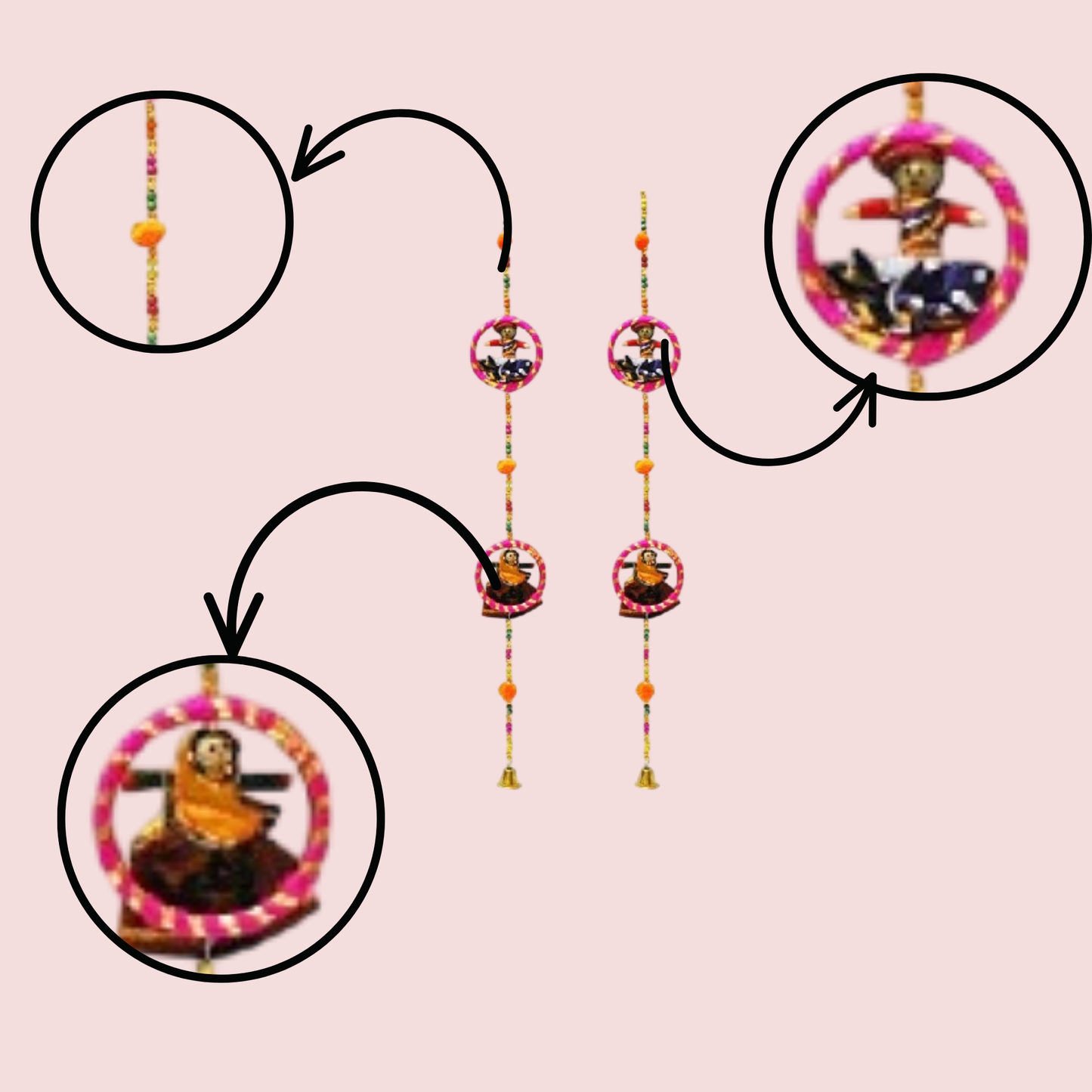 Wooden Puppets With Rings Hanging Door set of 2 pc