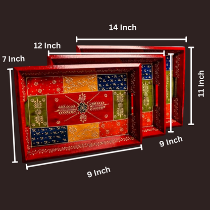 Wooden Serving Tray Hand Painted Set of 3