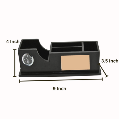 Wooden Table Clock Pen Stand For Office Set of 50