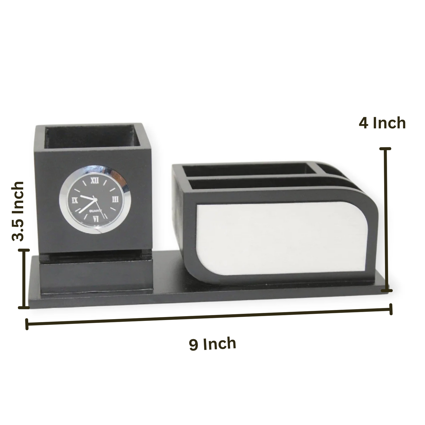 Wooden Table Clock Pen Stand For Office Set of 50