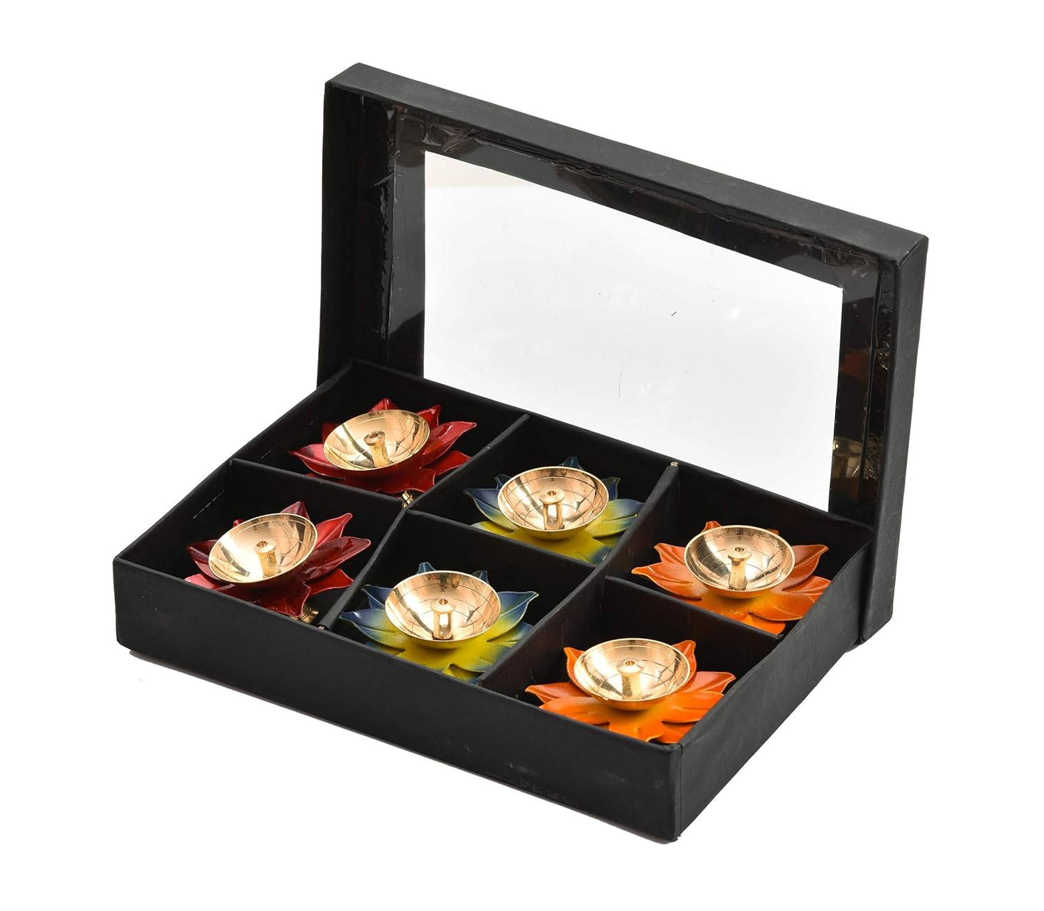 Beautifull Flower Puja Kamal Patti Brass Diya Oil Lamp Set of 6 pc