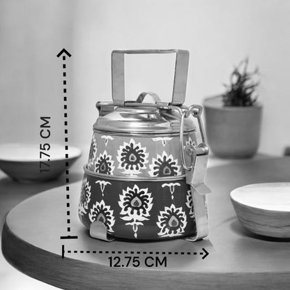 Hand Painted 4 Tier Steel tiffin Box -Gold