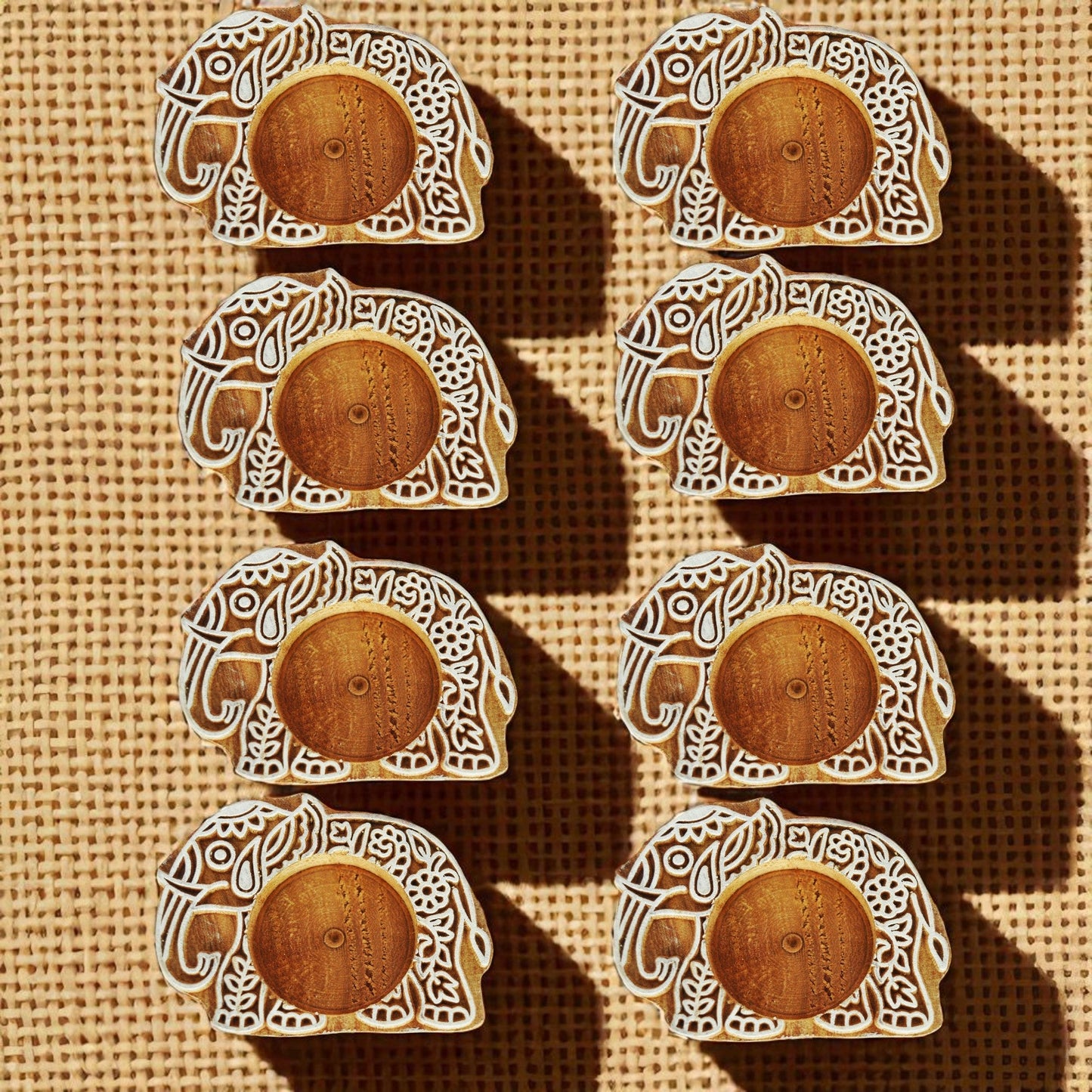 Wooden Small Elephant Block Diya - set of 8 pc