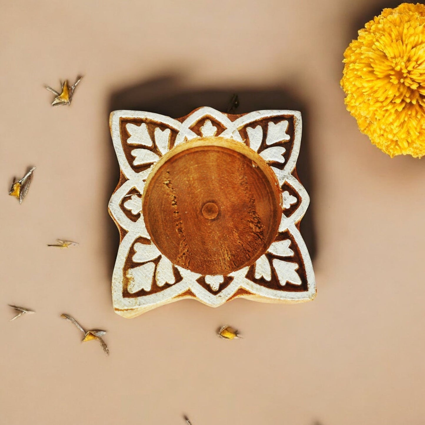 Wooden Small hand Block Diya  square set of 7 pc