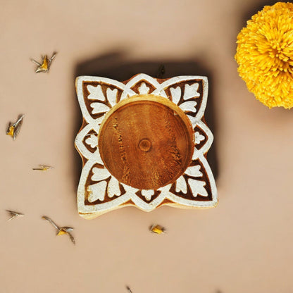 Wooden Small hand Block Diya  square set of 7 pc