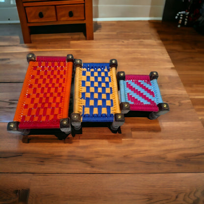 Miniature Wooden Charpai with Jute Weave set of three