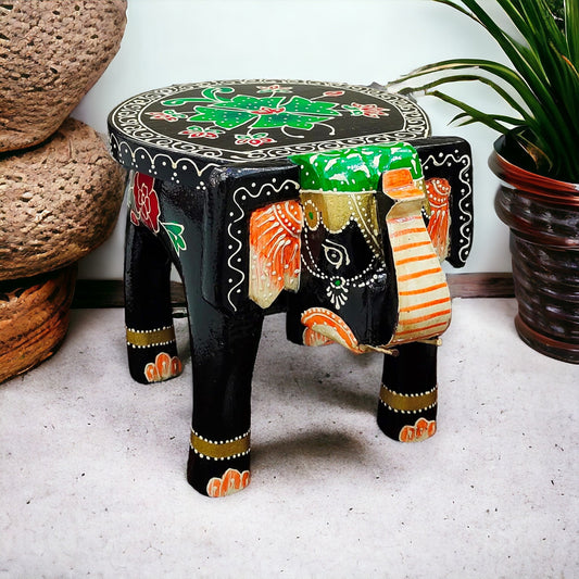 Wooden Elephant Stool Pooja Stool/ Side Table 8 Inch