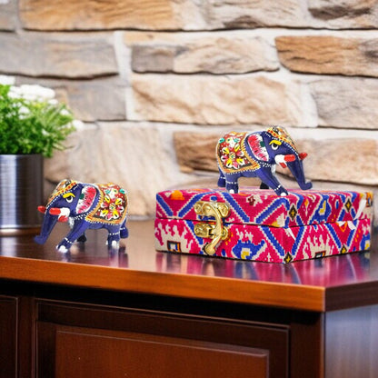 Beautiful Small metal Elephant Statue Trunk Down Showpiece - 1 Pair