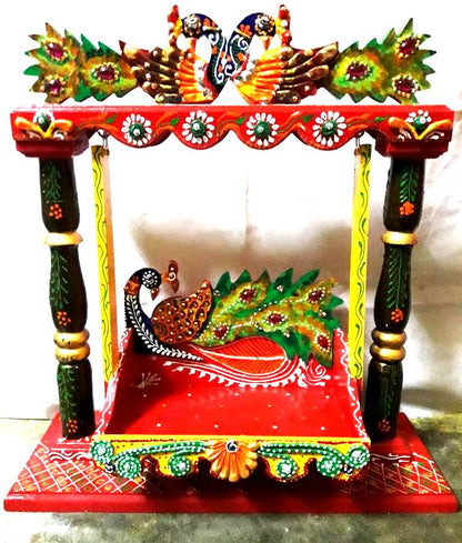 Wooden Peacock Swing Jhula for Laddu Gopal Krishna