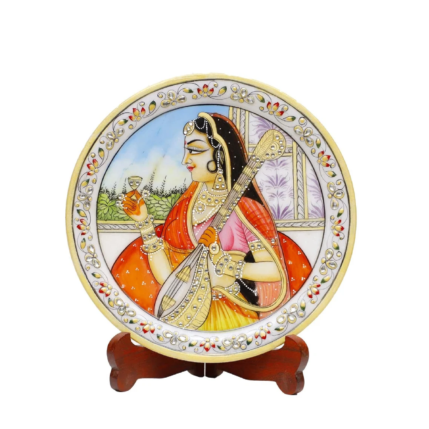 Marbel Round Meera Plate With Wood Stand