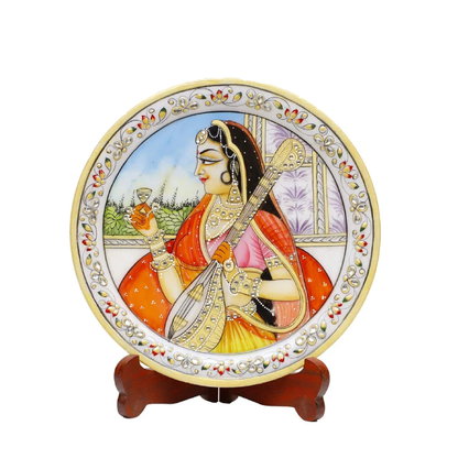 Marbel Round Meera Plate With Wood Stand