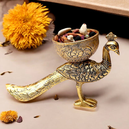 Metal Peacock Dry Fruit Bowl Set