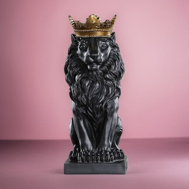 Polyresin Lion King Statue With Crown- Black